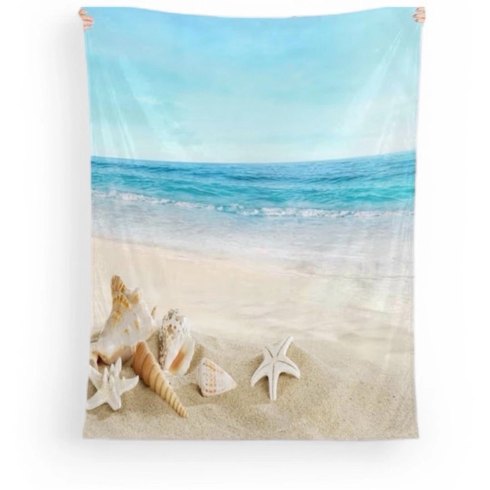 Beach Shower Curtain Tropical Ocean Waves Seashell Starfish Nautica Decor 60x71